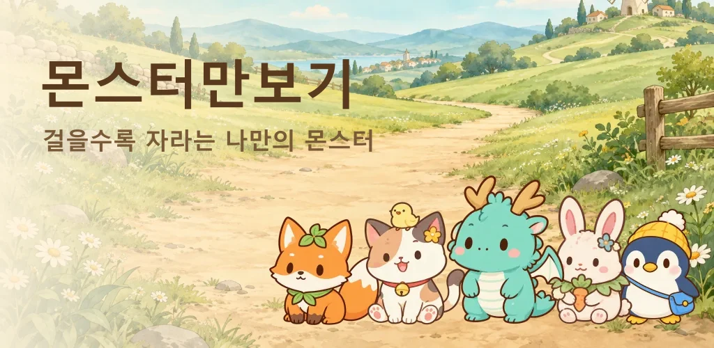 몬스터만보기 — 걸을수록 자라는 나만의 몬스터와 초원을 담은 공식 프로젝트 홍보 이미지
